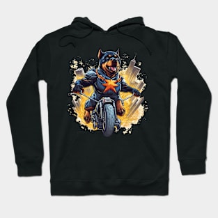 A humorous t-shirt design featuring a Rottweiler Dog in a superhero costume Hoodie